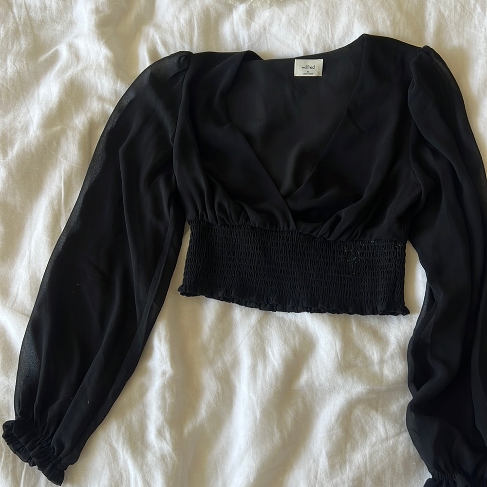 Wilfred Cropped Sheer Black Long Sleeve